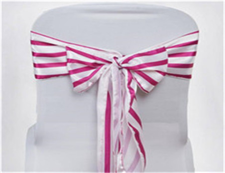 Wedding satin chair sashs 6×106″ White / Fushia Satin Stripes Chair Sash