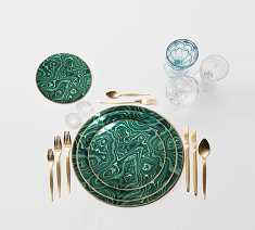 Green Impressionistic Round Ceramic Gold Charger Plate