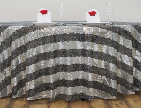 Customed Size Silver/Black Premium Sequin Round Tablecloth