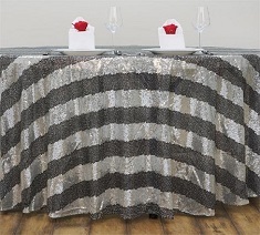 Customed Size Silver/Black Premium Sequin Round Tablecloth