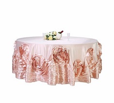 Customed Size Large Rosette Round Satin Tablecloth