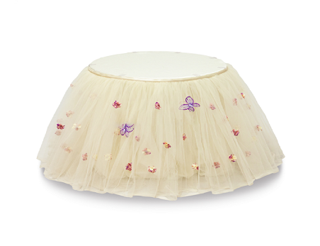 Customed size flower butterfly embroidery mesh table skirt