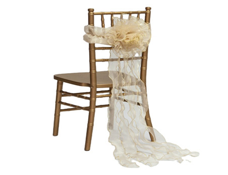 Wholesale Factory Direct Organza Chair Band with Flower Willow Chair Sash Holder Chair Cover for Wedding Party Decoration