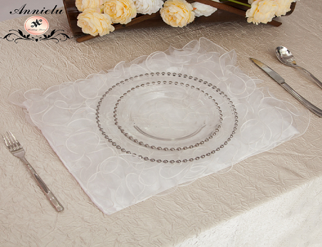 12″ Clear Glass Round Charger Plates With Gold Beaded Rim