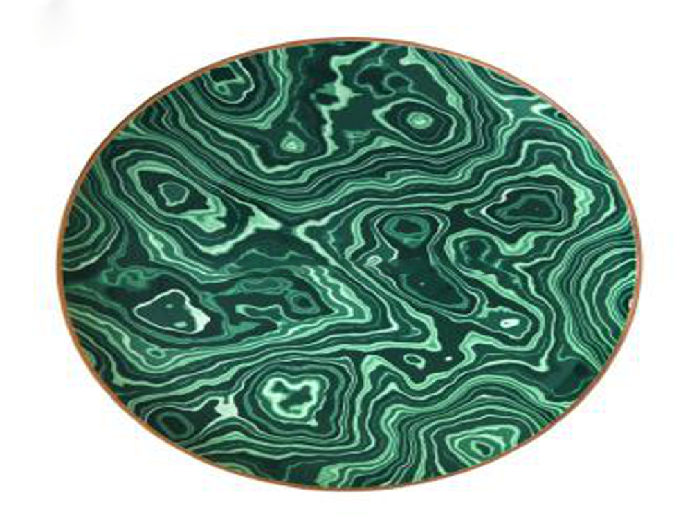 Green Impressionistic Round Ceramic Gold Charger Plate