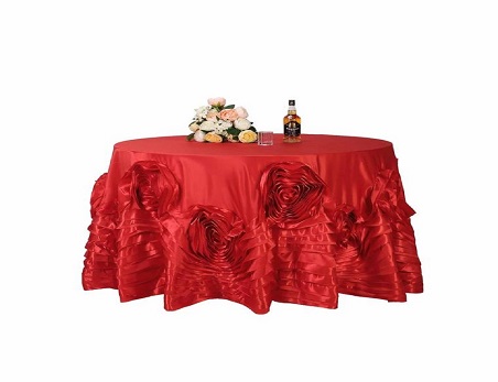 Customed Size Large Rosette Round Satin Tablecloth