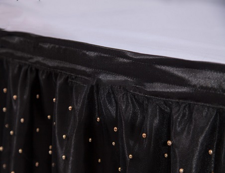 Customed Size Black pearl embroidery mesh wedding table skirt