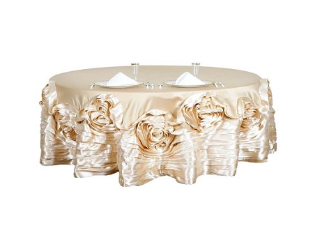 Customed Size Large Rosette Round Satin Tablecloth