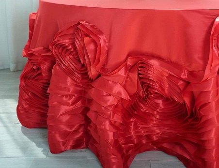 Customed Size Large Rosette Round Satin Tablecloth