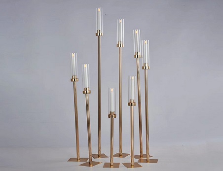 8 head gold metal glass candle holder