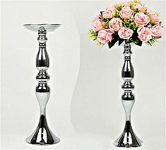 Pack of 3 Flower Pillar Tall Metallic Vases