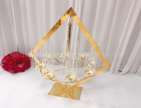 Gold Metal Geometric Candle Holder Set