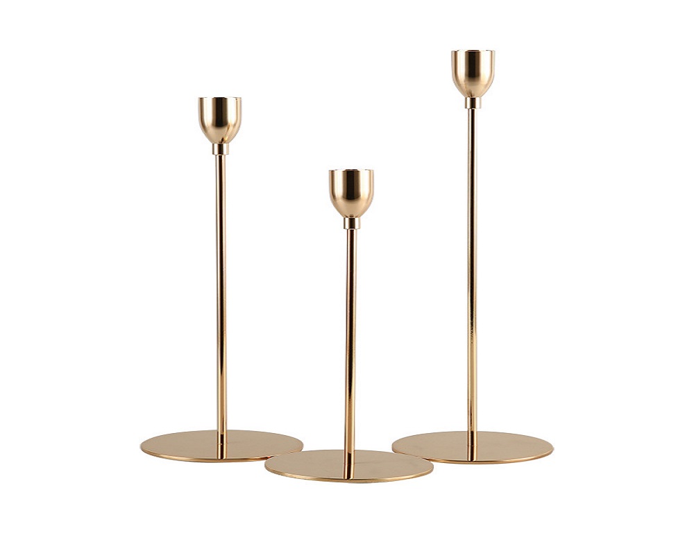 3 Pack Gold Metal Candle Holder Set