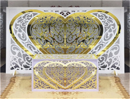 Heart Shape White Gold Acrylic PVC Backdrop For Wedding Party Stage