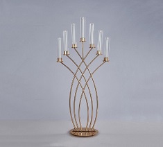 Gold 7 Head Metal Glass Candle Holder