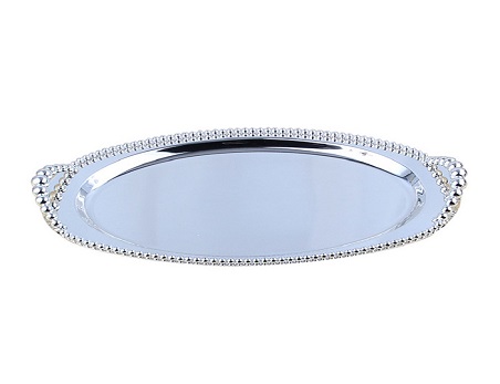 Oval glossy metal dessert tray cake stands