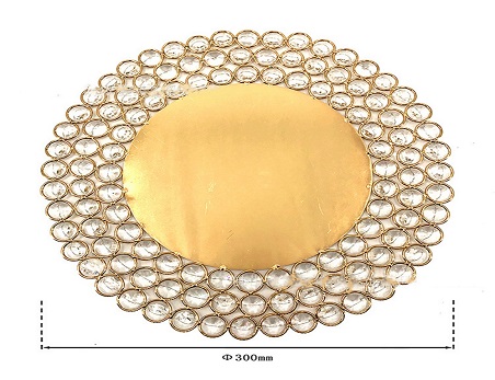 14″ Gold Wired Metal Charger Plate With 118 Acrylic Crystal Beads