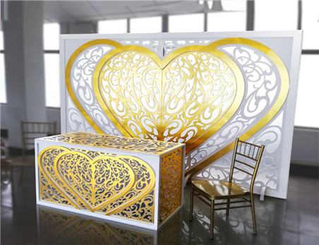 Heart Shape White Gold Acrylic PVC Backdrop For Wedding Party Stage