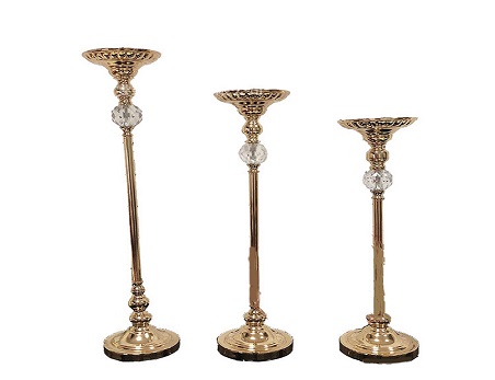 3 Pack Gold Metal Candle Holder Set