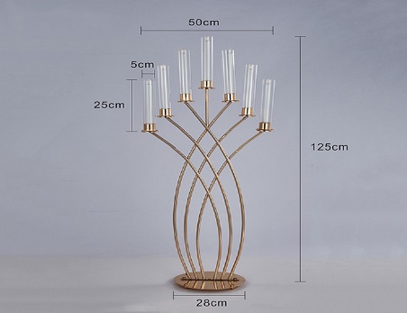 Gold 7 Head Metal Glass Candle Holder