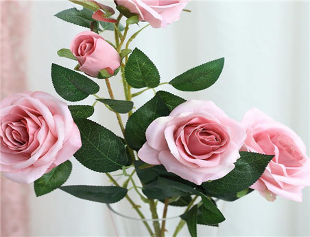 Pink Silk Long Stem Roses Artificial Flower for Home and Wedding Party Decoration