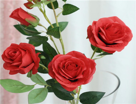 Red Silk Long Stem Roses Artificial Flower for Home and Wedding Party Decoration