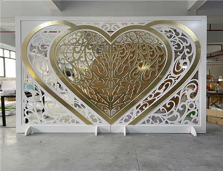 Heart Shape White Gold Acrylic PVC Backdrop For Wedding Party Stage