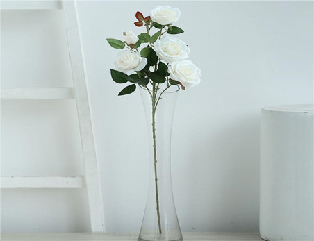 White Silk Long Stem Roses Artificial Flower for Home and Wedding Party Decoration