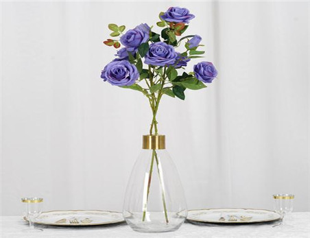 Violet Silk Long Stem Roses Artificial Flower for Home and Wedding Party Decoration