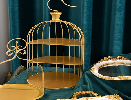 3-Tier Gold Metal Bird Cage Cupcake Cake Stand