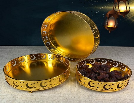 3Pcs/Set Eid Mubarak Ramadan Metal Party Dessert Tray