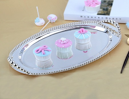 Oval glossy metal dessert tray cake stands